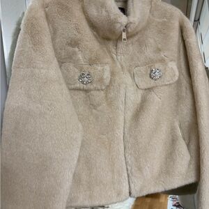 Frank Lyman Design Cream Teddy Jacket with Silver Accents